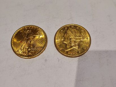  2 pièces de 20 Dollars or datées 1904 et...