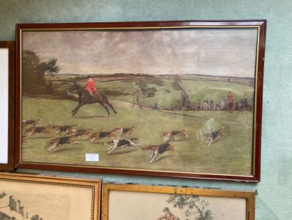 null Lot of 6 frames on the theme of hunting including the coach, Hunter shooting,...