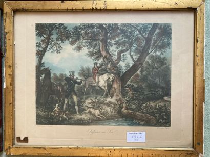null Lot of 6 frames on the theme of hunting including the coach, Hunter shooting,...