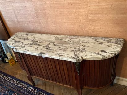 null Mahogany sideboard with three curtained leaves. Transition style. White marble...