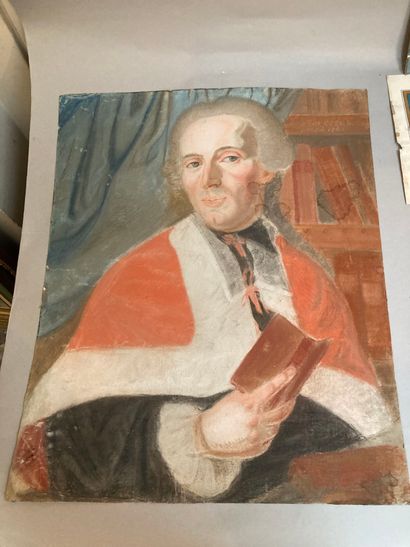 null Lot of 6 sheets of which pastel portrait of a man in a library, landscape with...