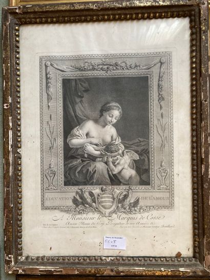 null Lot of 9 engravings including: Bacchanales, The flute players after Boucher,...