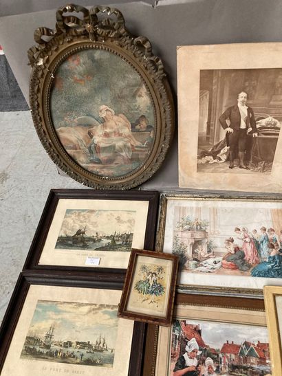 null Lot of modern engravings and reproductions including portraits, seascapes, village...