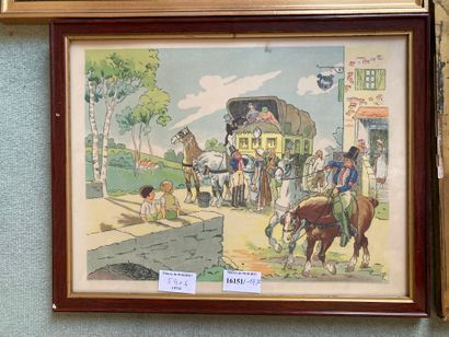 null Lot of 6 frames on the theme of hunting including the coach, Hunter shooting,...