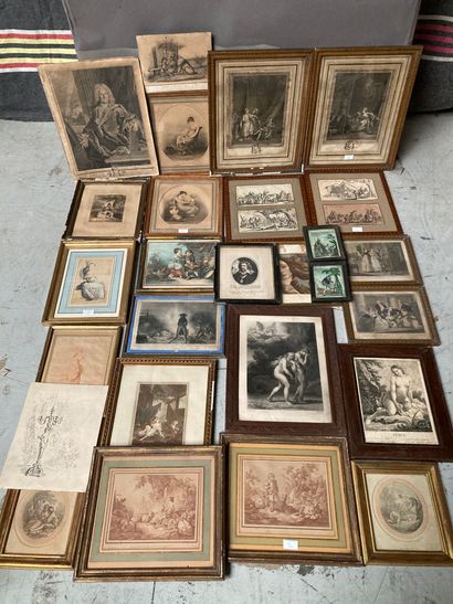 null Lot of engravings, some old, including gallant scenes, biblical scenes, portraits...