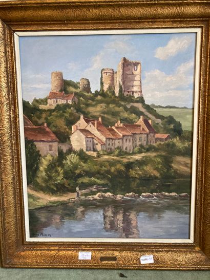 null View of Hérisson. Oil on canvas signed Jean Masson on the lower left. Size:...