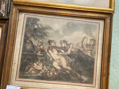 null Lot of 9 engravings including: Bacchanales, The flute players after Boucher,...