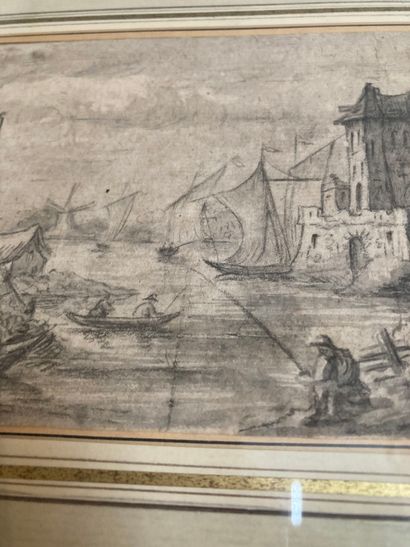 null Ecole HOLLANDAISE du XVIIe siècle, suiveur de Jan van GOYEN Pêcheurs au bord...