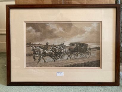 The carriage. Wash signed André Marchand...