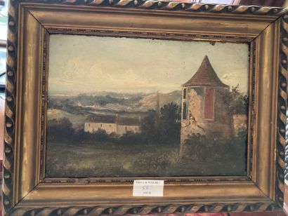 null French school of the XIXth century. Landscape with a dovecote. Oil on canvas....