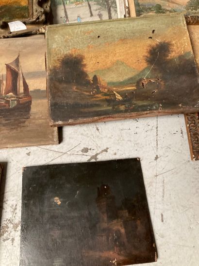 null Lot of various framed paintings including landscapes, seascapes, village views,...