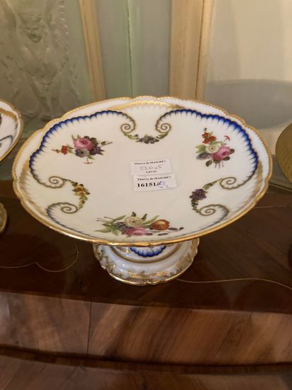 null Lot including: pair of porcelain compotiers in the style of Sevres, cup on pedestal...