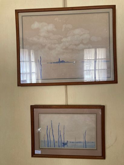 null Two views of Venice. Gouache and wash bearing signature G. Fayet on the lower...