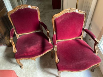Pair of armchairs with flat backs in natural...