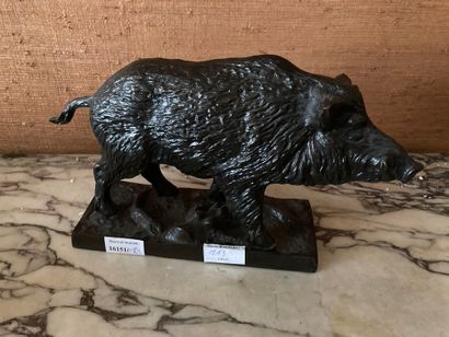 Wild boar. Group in black patinated bronze...