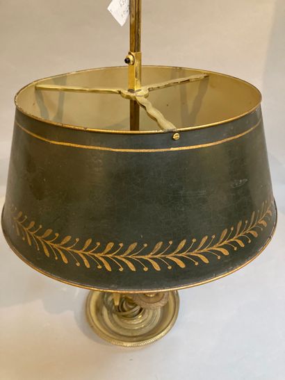 null Three-light hot water bottle lamp in gilt bronze and green sheet metal

H :...