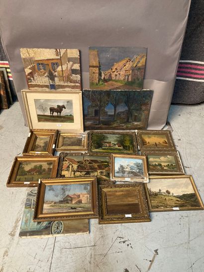 Lot of various framed paintings, panels,...