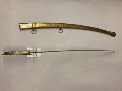  Light cavalry officer's saber, German style engraved brass guard, watermarked leather...