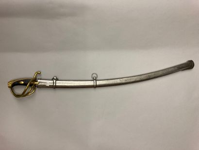  Light cavalry saber model year XI; three-pronged brass guard, curved blade signed...