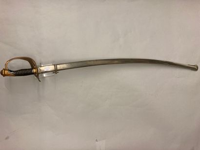  Cavalry officer's saber, bronze five-pointed guard with armorial cap surmounted...