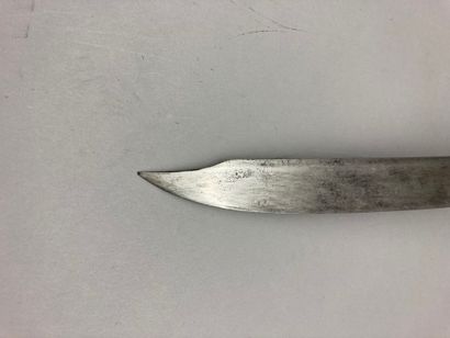  18th century hunting knife, engraved brass handle, carved ebony blade, slightly...