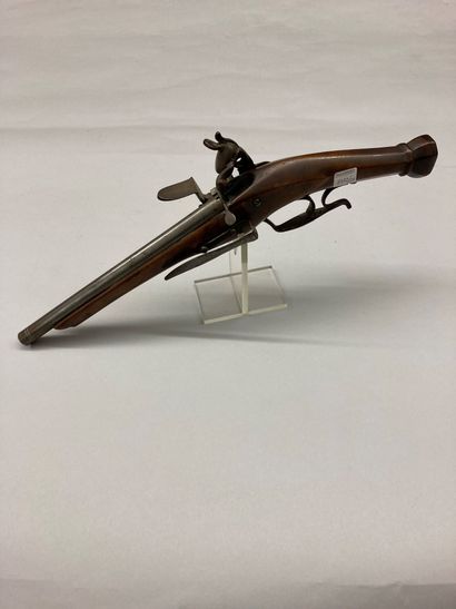 null Curious flintlock pistol, converted to a breech loading pin, iron trim, 20th...