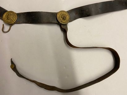 null Officer's belt, small outfit, in black leather, buckles with gilded brass lion...