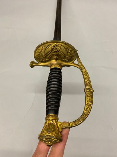 null Marine officer's sword model 1837/1853, brass guard entirely chased and gilded,...