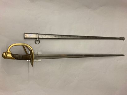  Cavalry saber model 1882, brass three-branch guard, straight blade signed "manufacture...