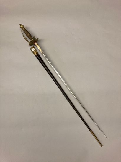 null Officer's court sword, brass guard chased with trophies and foliage, filigree...