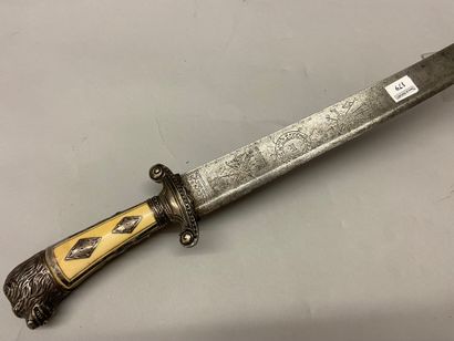 null 
Hunting knife, hallmarked silver hilt, crossed with two round quillons rising...