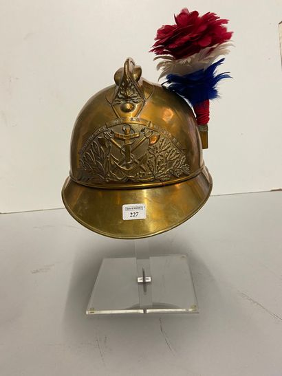 Navy firefighter helmet, brass bomb with...