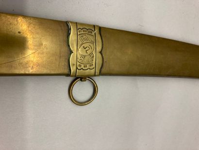  18th century hunting knife, engraved brass handle, carved ebony blade, slightly...