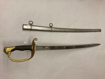  Infantry officer's saber model 1855, chased and gilded brass guard, pierced plate,...