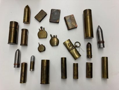 null 
Important lot of lighters made with small shell casings or cartridges and various...