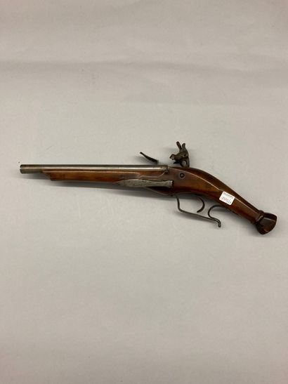 null Curious flintlock pistol, converted to a breech loading pin, iron trim, 20th...