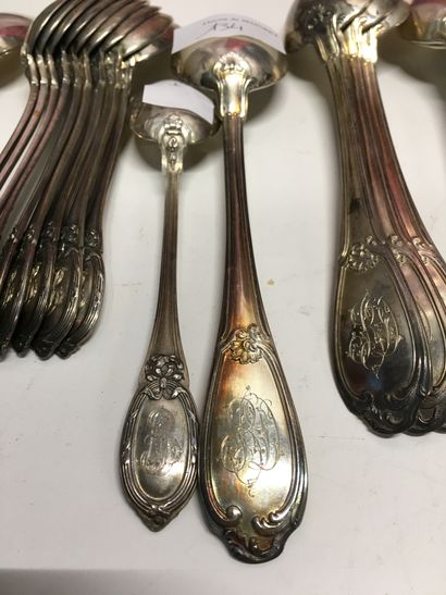 null Six silver cutlery Minerve hallmark, 950 ° / ° ° désor Louis XV style, Monogrammed...