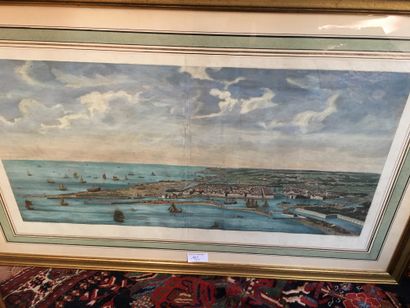 null 
Grande gravure couleur, Vue du port du Havre, d'après d'Espinasse (pliure au...