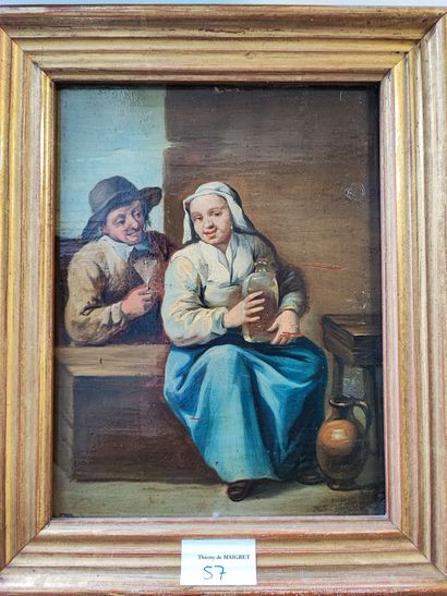 null Ecole FRANCAISE vers 1780 

 Couple de paysans 

 Panneau parqueté 

 24,5 x...