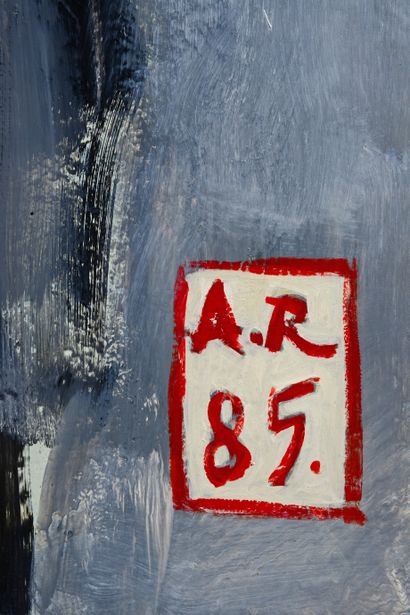 null Alain Rivière (né en 1958) Personnages sur fond bleu et gris. Acrylique sur...