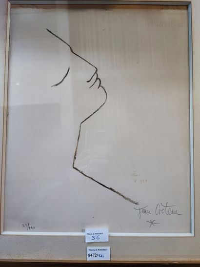 null Jean COCTEAU (1889

1963) 

 Profile 

 Print 29/190 signed lower right size...
