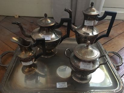 null 
Service à thé en métal argenté, quatre pièces et plateau, style Empire (ref...