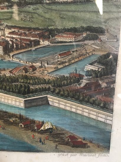 null 
Grande gravure couleur, Vue du port du Havre, d'après d'Espinasse (pliure au...