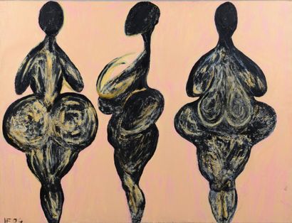 null Michel Haas (born in 1934) The three graces. Oil on canvas. Monogrammed and...