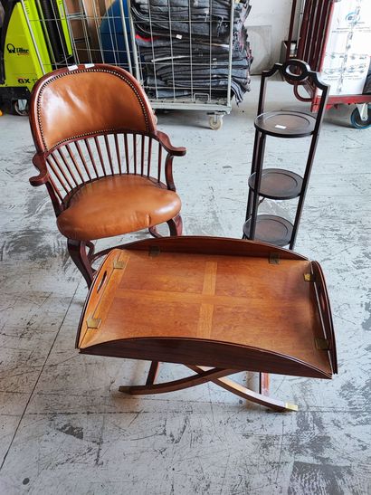 null Lot: Mahogany stained wood office chair (ref 36), English style work, folding...
