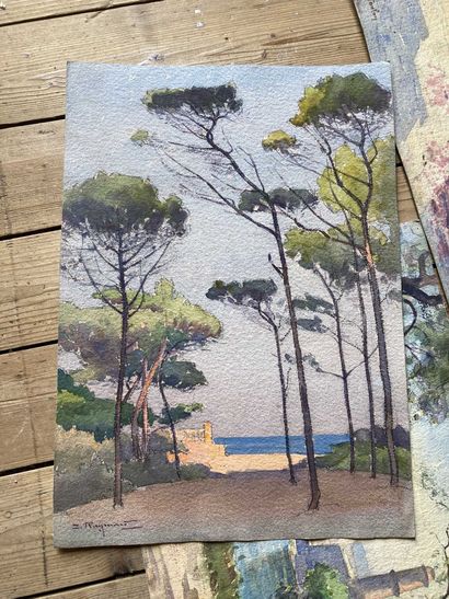 null View of Toulon - View of Hyères - View of Marseille. Three watercolors on paper...