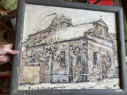 null School of Paris. View of a church. Oil on canvas. Signed lower left Slobodzinski...