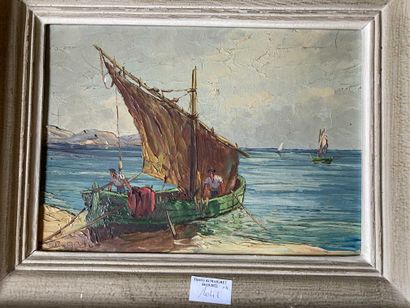 null Port and marine scenes. Lot of 4 framed of which oils on panels, cardboards,...