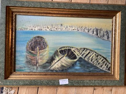 null Lot of framed of which oils on canvas, watercolors. Still life, boat, cow and...