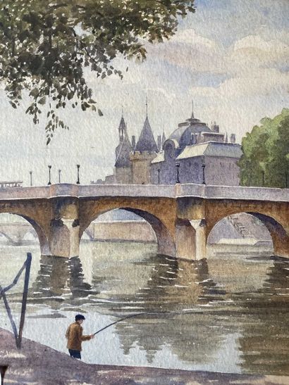 null View of the Conciergerie - View of Notre Dame. Two watercolors. Bearing the...